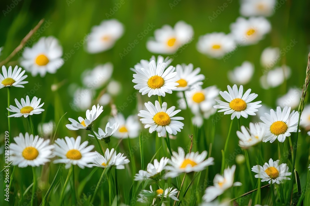 Wild Daisies Bloom Across a Vibrant Meadow Showcasing Natural Beauty and Serenity in a Sunlit Landscape During Springtime