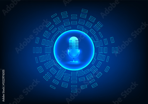 Microphone Technology Background Microphone is surrounded by sound waves. Concept of a device that receives sound and converts it into an electrical signal to record or amplify it.