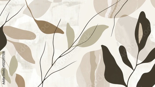 Abstract art featuring various leaves and delicate dark branches