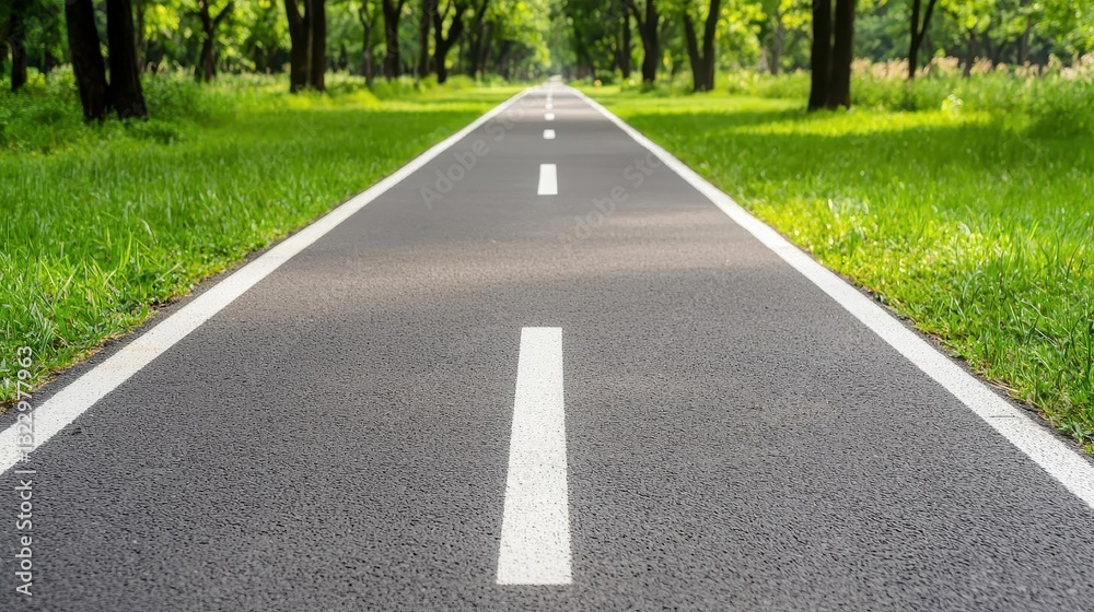 Obraz premium Bike lane running through a garden park with a lakeside view, bike lane, peaceful and scenic cycling journey