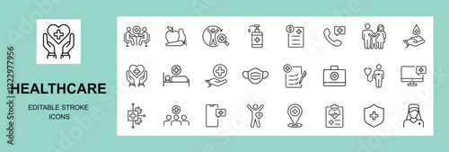 Healthcare Line Editable Icons set. Vector illustration.