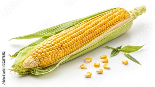 Freshly Harvested Ear of Corn with Loose Kernels photo