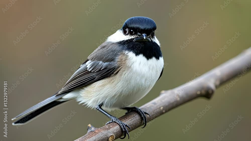 Small bird with black and white feathers on a branch Small bird with black and white feathers on a branch
