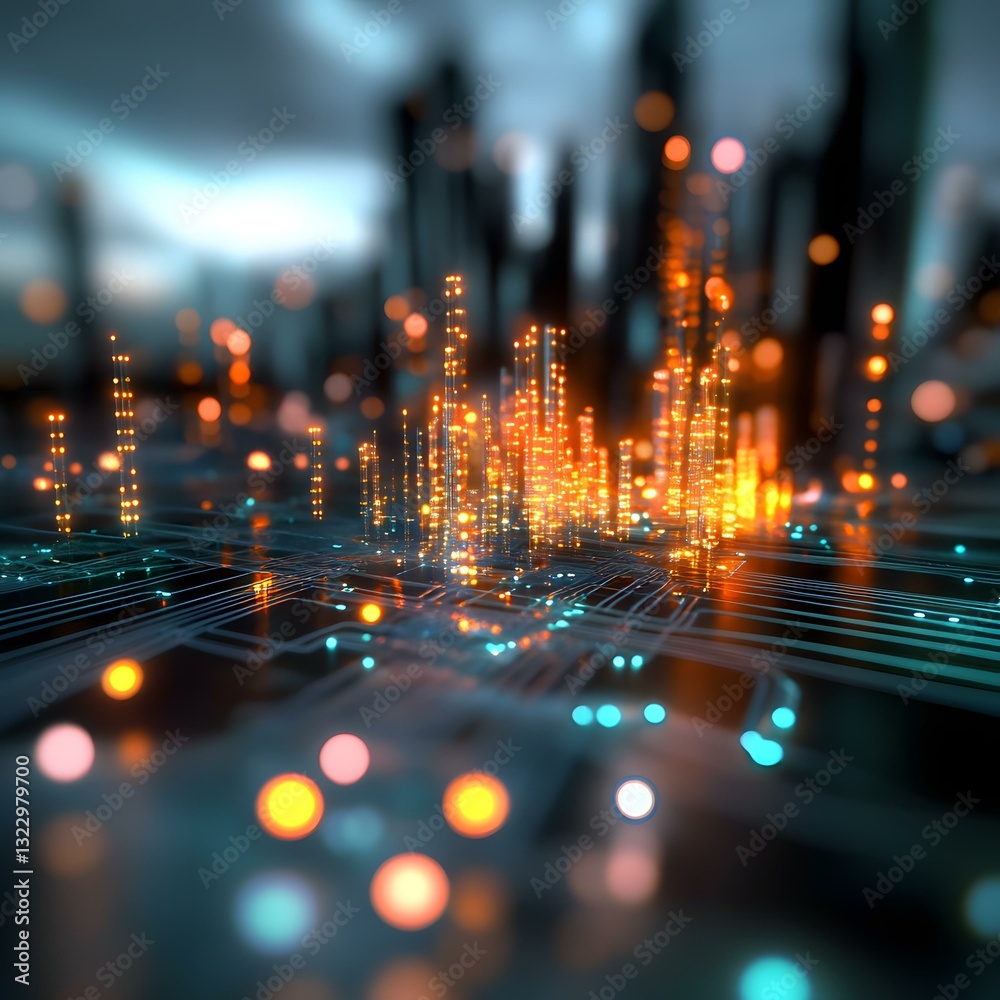 Abstract Futuristic Cityscape with Glowing Data Abstract Futuristic Cityscape with Glowing Data