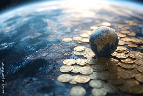 Virtual money concept, metaverse digital world, planet Earth with cyber tech