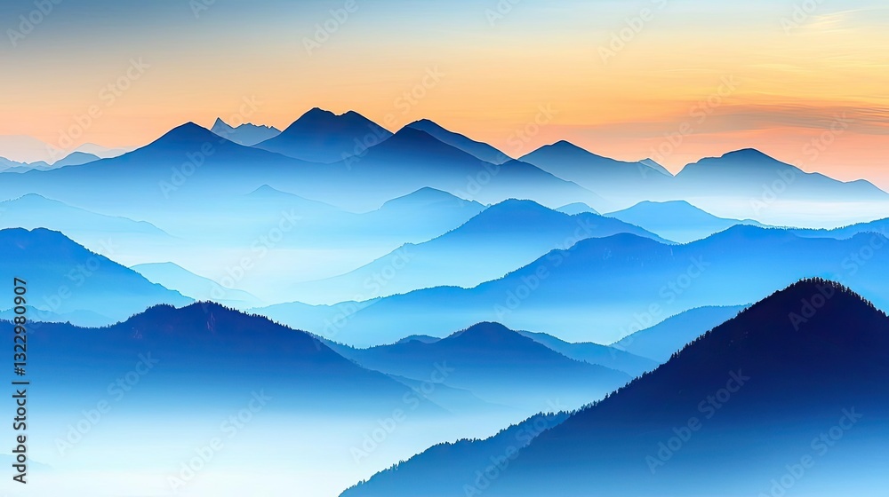 Fototapeta premium Abstract landscape background idea. Serene mountains bathed in soft light, creating a tranquil landscape at dusk.