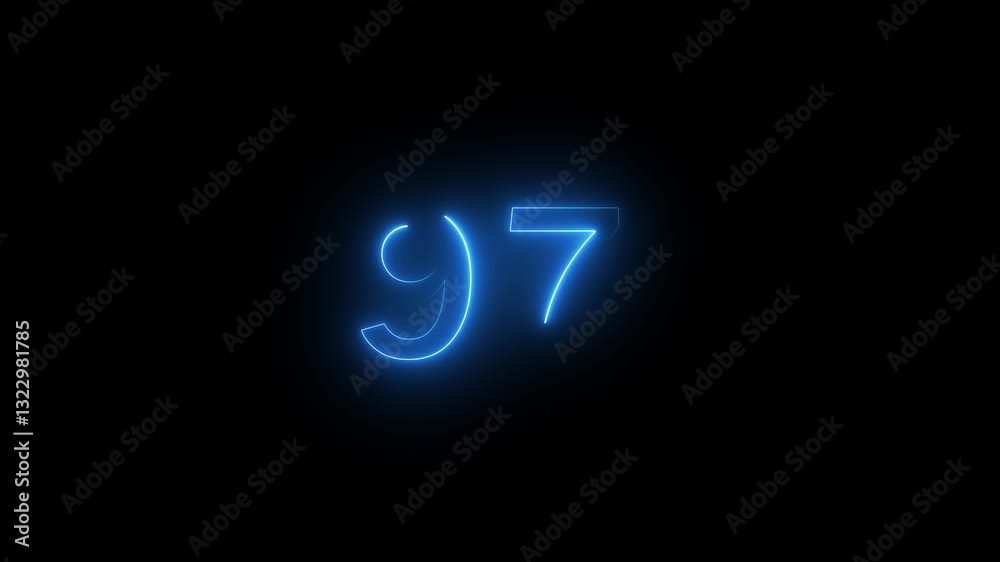 neon text 97 number countdown icon background 4k animation .Neon number 97 with alpha channel, neon 97, Energy Neon Number 97 Animation
