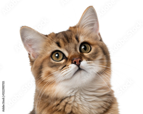 Adult munchkin cat portrait, isolated on white background. Cute munchkin cat head in front of white background. 