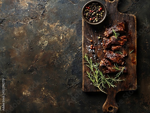 Wagyu pulled beef BBQ served on a rustic board with space for text