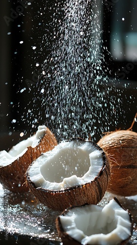 Water jet spraying fresh coconut