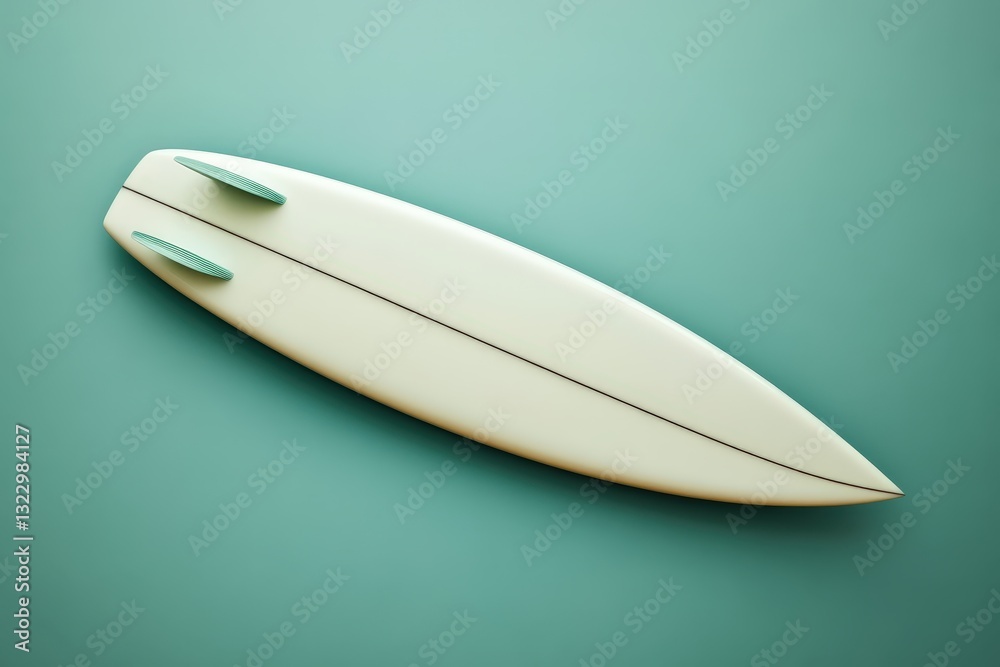 A Cream Colored Surfboard Resting On A Teal Green Surface A Cream Colored Surfboard Resting On A Teal Green Surface