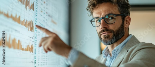 Business analyst presenting data insights office professional setting indoor close-up analysis