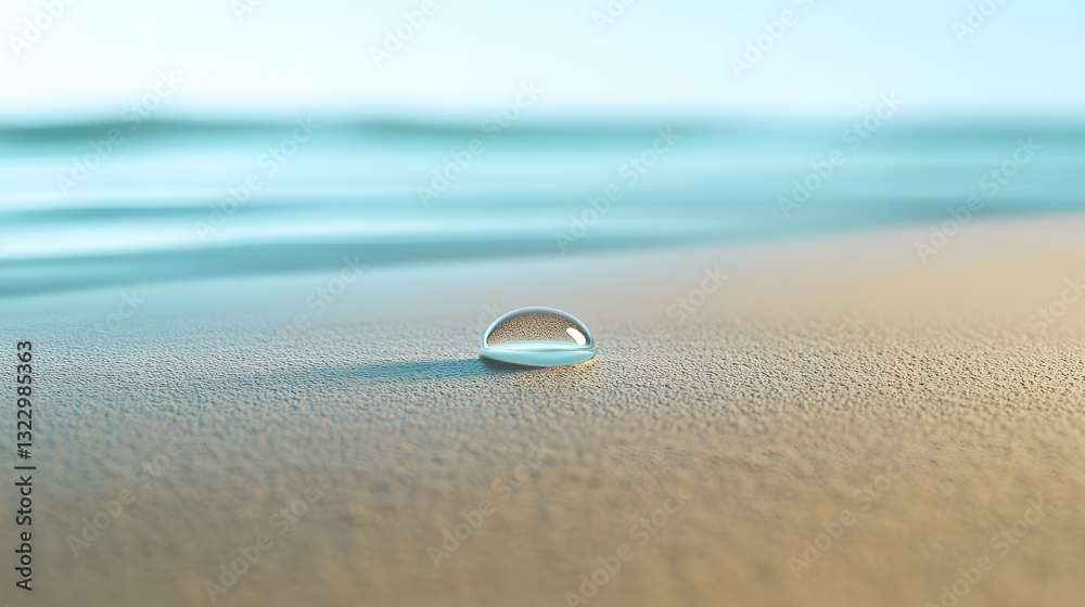Tranquil Minimalist Backdrop with a Single Water Droplet on Soft Sand at Sunrise Tranquil Minimalist Backdrop with a Single Water Droplet on Soft Sand at Sunrise