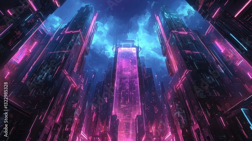 Neon Cityscape Futuristic Architecture Digital Art