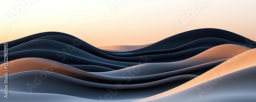 Abstract landscape background idea. Elegant rolling waves of sand dunes under a soft, colorful sky.