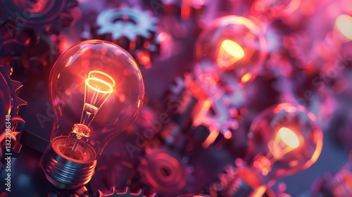 A digital illustration of gears and lightbulbs working together, illustrating the synergy between smart thinking and technological innovation. photo