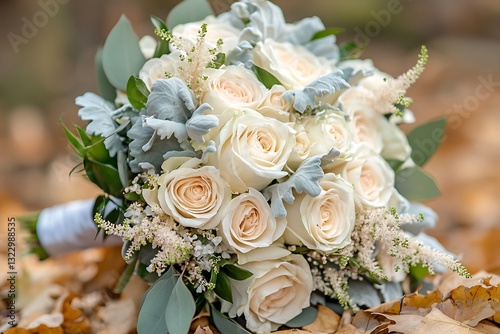 White rose wedding bouquet isolated background
