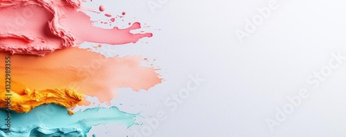 Digital watercolor painting abstract background concept. Colorful paint splashes creating a dynamic and vibrant visual effect on a white background.