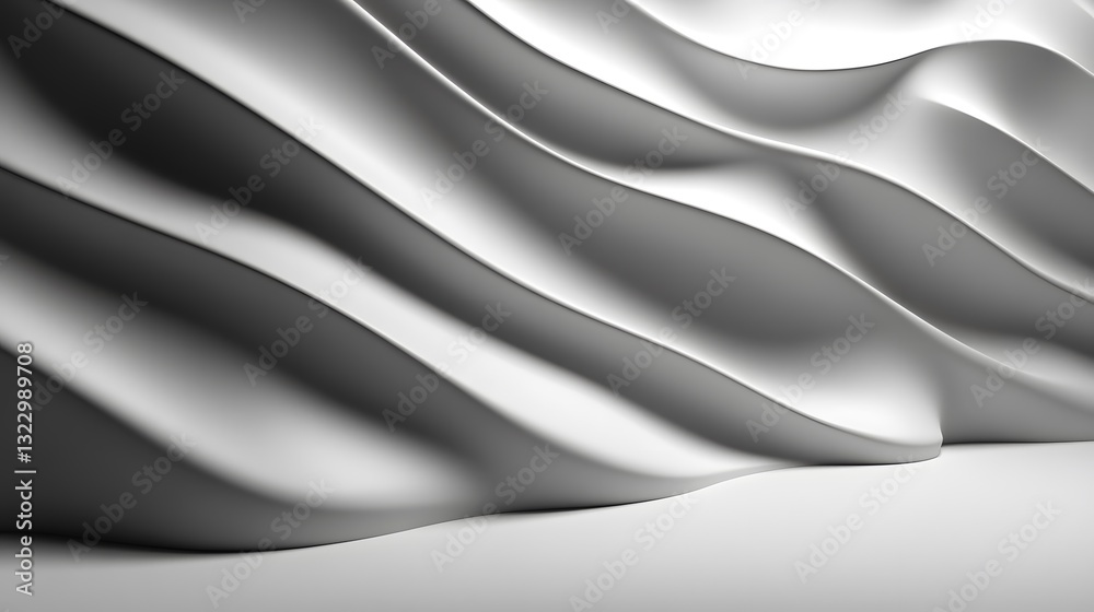 Obraz premium Sleek 3D Wall Mockup Crafted with Fluid Waves for Modern Interior Design Inspiration