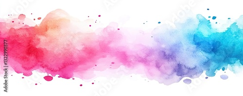 Digital watercolor painting abstract background concept. A vibrant blend of pink, blue, and orange watercolor splashes on a white background.