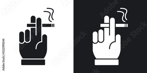 Hand holding cigarette icons pack in solid style
