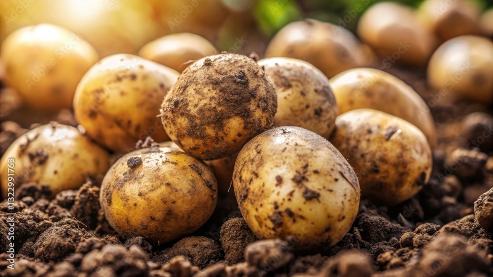 Freshly Harvested Organic Potatoes on Soil with Natural Lighting Freshly Harvested Organic Potatoes on Soil with Natural Lighting