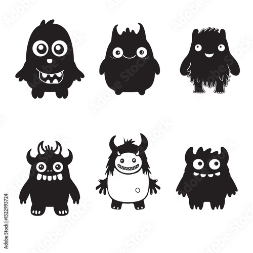 cute kawaii monster vector silhouette set 