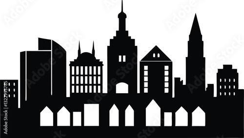 Boston City Skyline Silhouette Vector, City Buildings Silhouette Vector