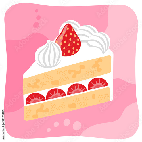 一切れの苺のショートケーキのベクターイラストレーション