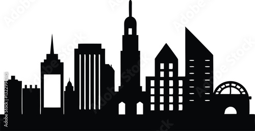 Boston City Skyline Silhouette Vector, City Buildings Silhouette Vector