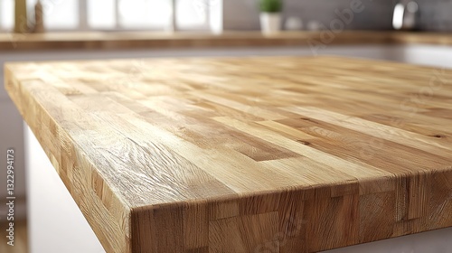Wooden worktop in a kitchen, offering a vacant table surface for various uses