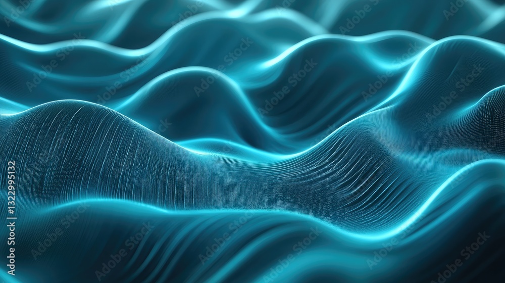 Fototapeta premium Abstract Teal Blue Wavy Digital Landscape Background Illustration