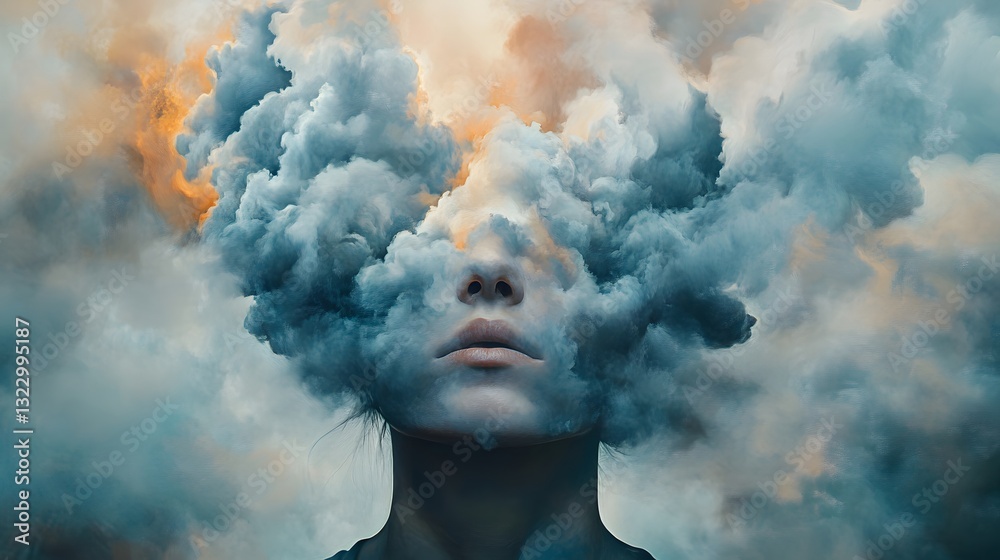 Ethereal Portrait of a Person Surrounded by Dreamlike Whispers of Colorful Clouds on Canvas Ethereal Portrait of a Person Surrounded by Dreamlike Whispers of Colorful Clouds on Canvas