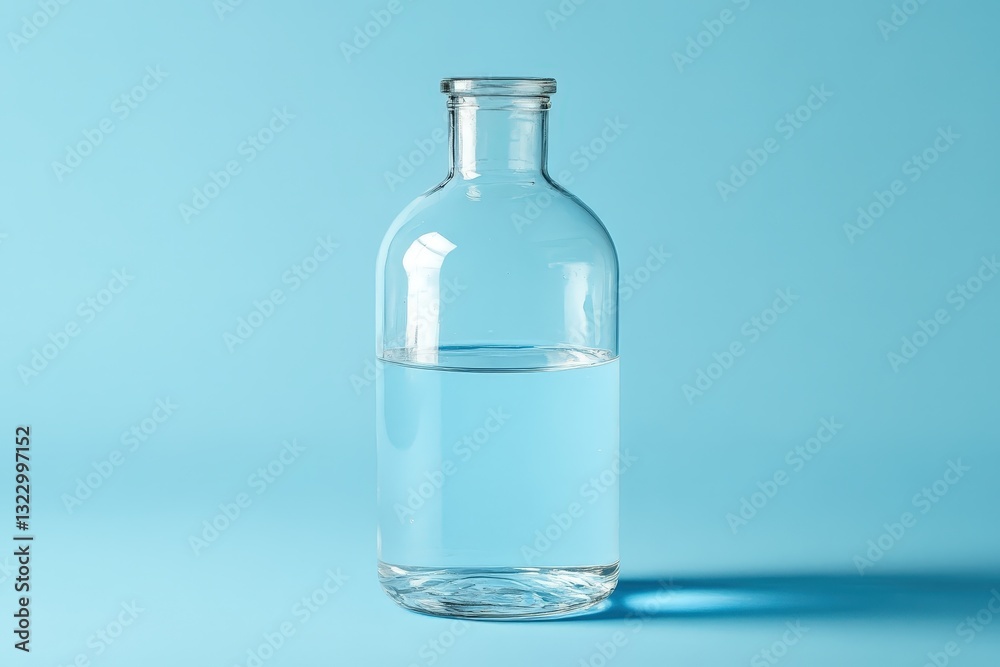 A clear glass bottle partially filled with fresh water A clear glass bottle partially filled with fresh water