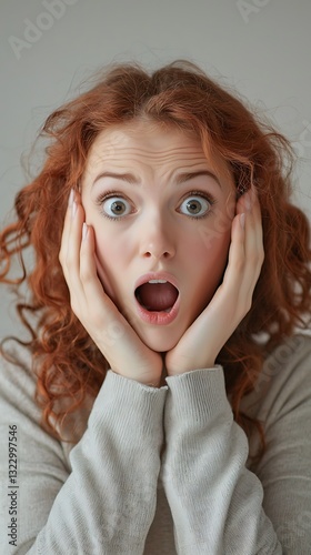 Young woman with a shocked expression reacting to unexpected news