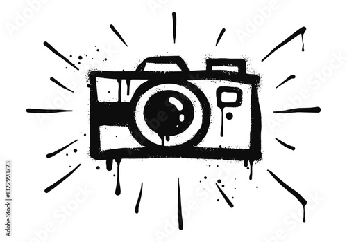 Spray painted graffiti Camera sign in black over white. Camera drip symbol. isolated on white background. vector illustration