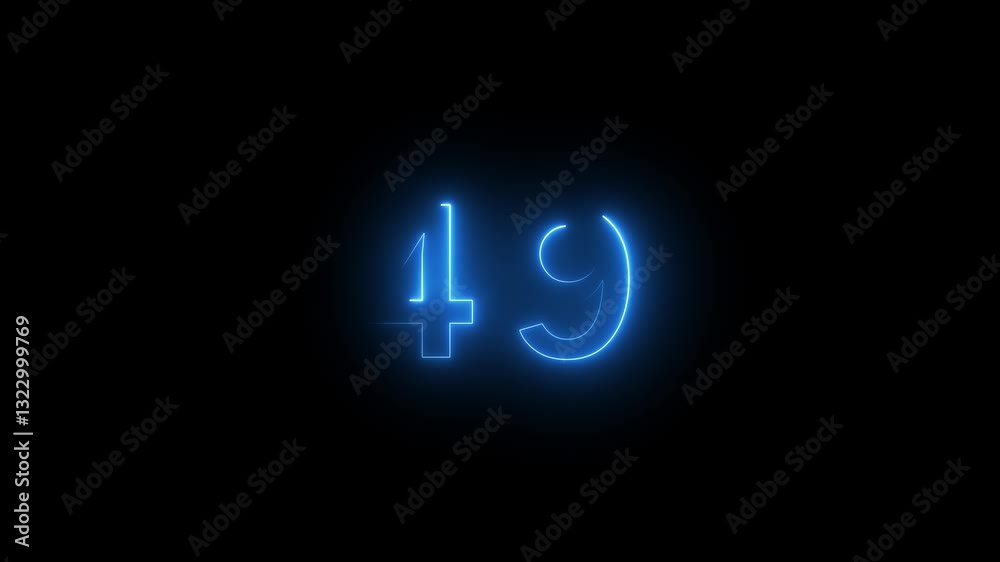 neon text 49 number countdown icon background 4k animation .Neon number 49 with alpha channel, neon numbers, Bright neon glowing number 49 Energy Neon red Number 49 Animation