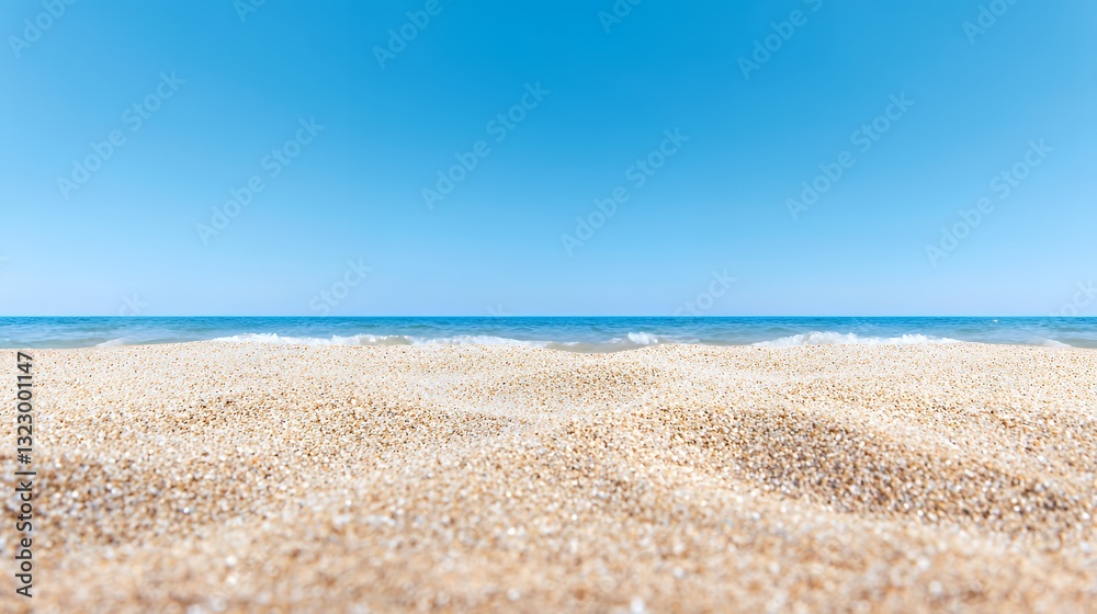 Calm Ocean Wave Touching the Sand Beach Under Bright Blue Sky Calm Ocean Wave Touching the Sand Beach Under Bright Blue Sky