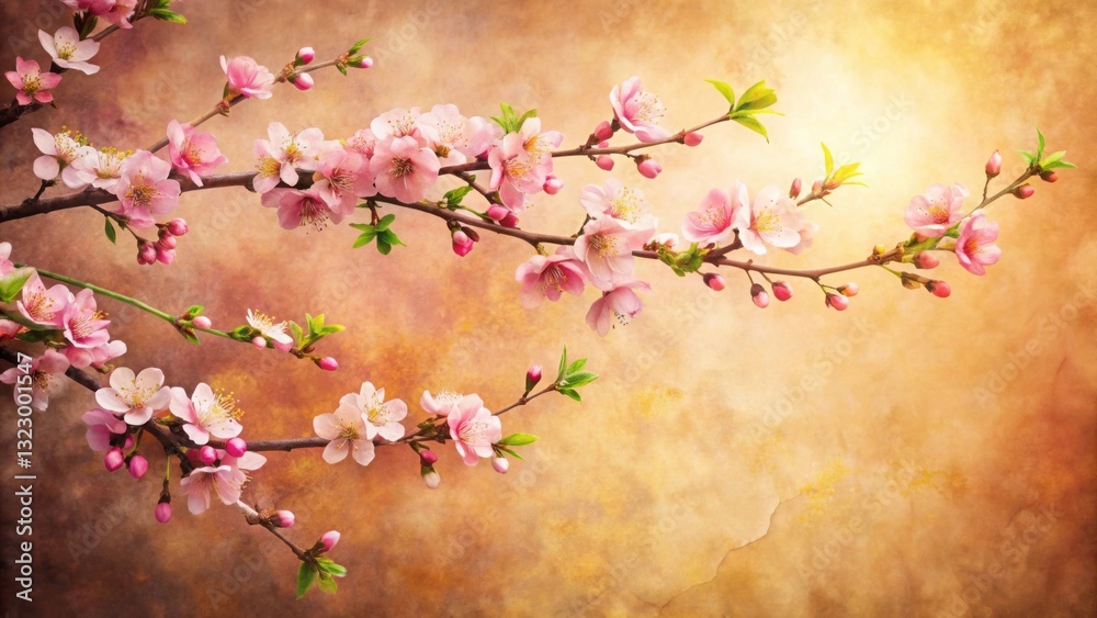 Fototapeta premium Delicate Pink Cherry Blossom Branch Against Soft Warm Background