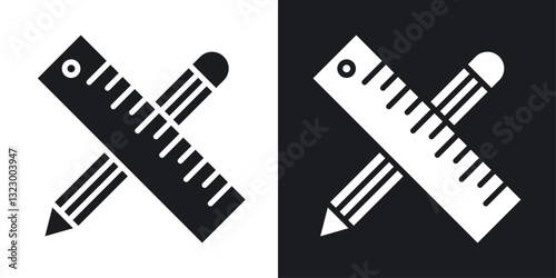 Pencil and ruler icons pack in solid style
