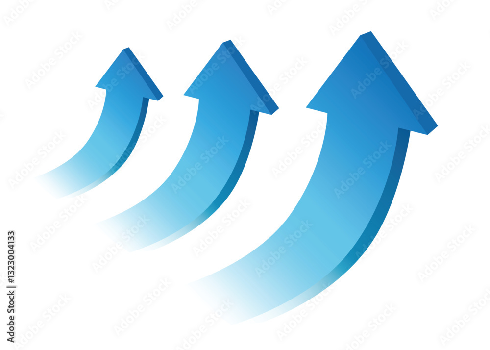 curved 3D blue arrows pointing up represent profit and progress curved 3D blue arrows pointing up represent profit and progress