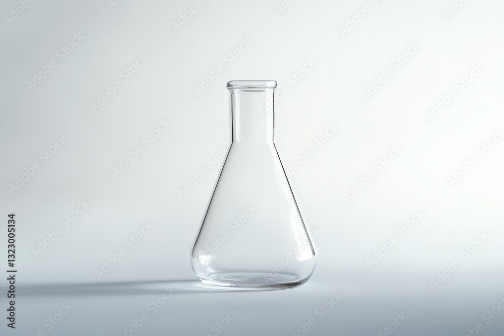A laboratory flask is sitting on a light colored surface A laboratory flask is sitting on a light colored surface
