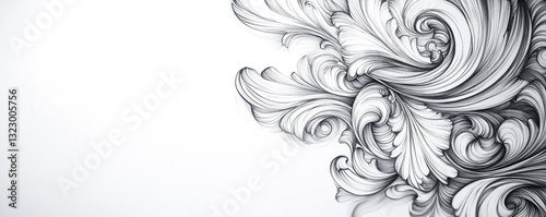 Ink illustration abstract background concept. Elegant swirling graphic design element in monochrome on a minimalist background.