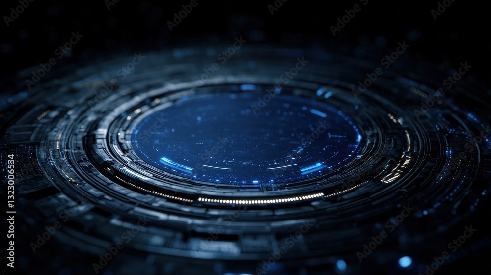 Futuristic Abstract Circular Pattern with Glowing Elements in Dark Space for Technology and Science Concepts Futuristic Abstract Circular Pattern with Glowing Elements in Dark Space for Technology and Science Concepts