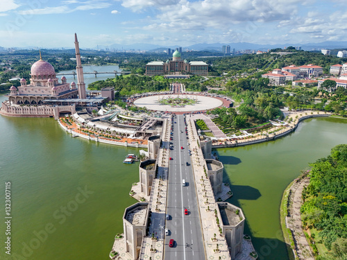 Photography Aerial view of Putra square and Putra bridge, Putrajaya, Kuala Lumpur, Malaysia