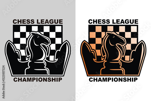 Chess Logo Symbol Silhouette Black and White Gradient Vector Badge