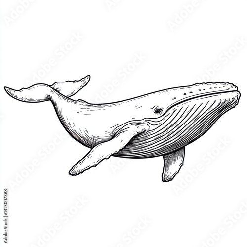 Cartoon blue whale swimming in ocean simple coloring page underwater scene child-friendly design