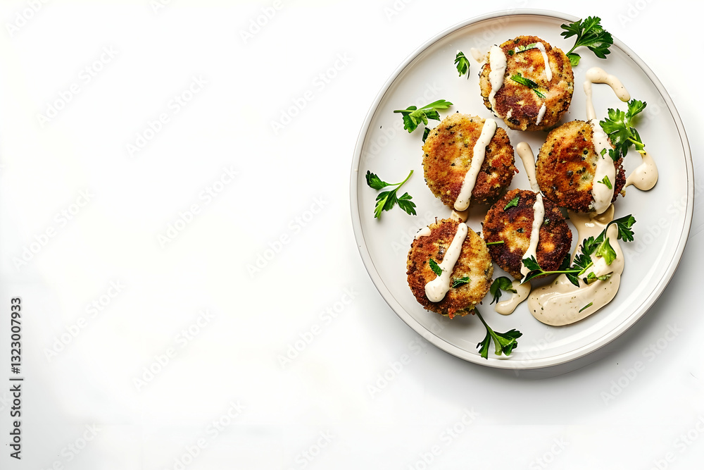 plate of golden-brown chickpea falafel, with a creamy tahini sauce plate of golden-brown chickpea falafel, with a creamy tahini sauce