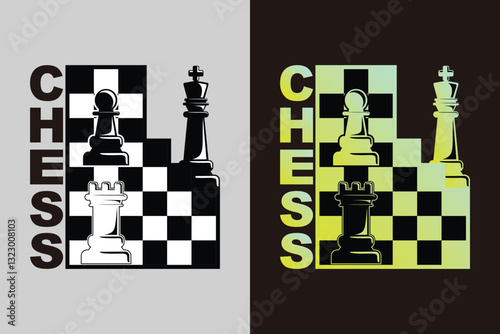 Chess Logo Symbol Silhouette Black and White Gradient Vector Badge