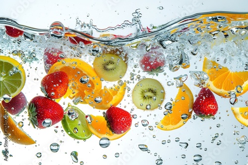 Wallpaper Mural Fresh fruits submerged in water with bubbles creating a refreshing vibrant visual Torontodigital.ca